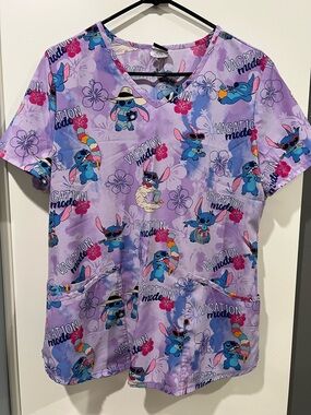 Disney Purple Stitch Scrub Top